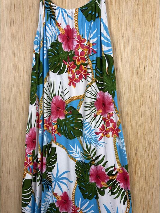 Love Dress Womens XL Blue Tropical Floral Halter Maxi Rope Strap Summer Sundress - Picture 2 of 8